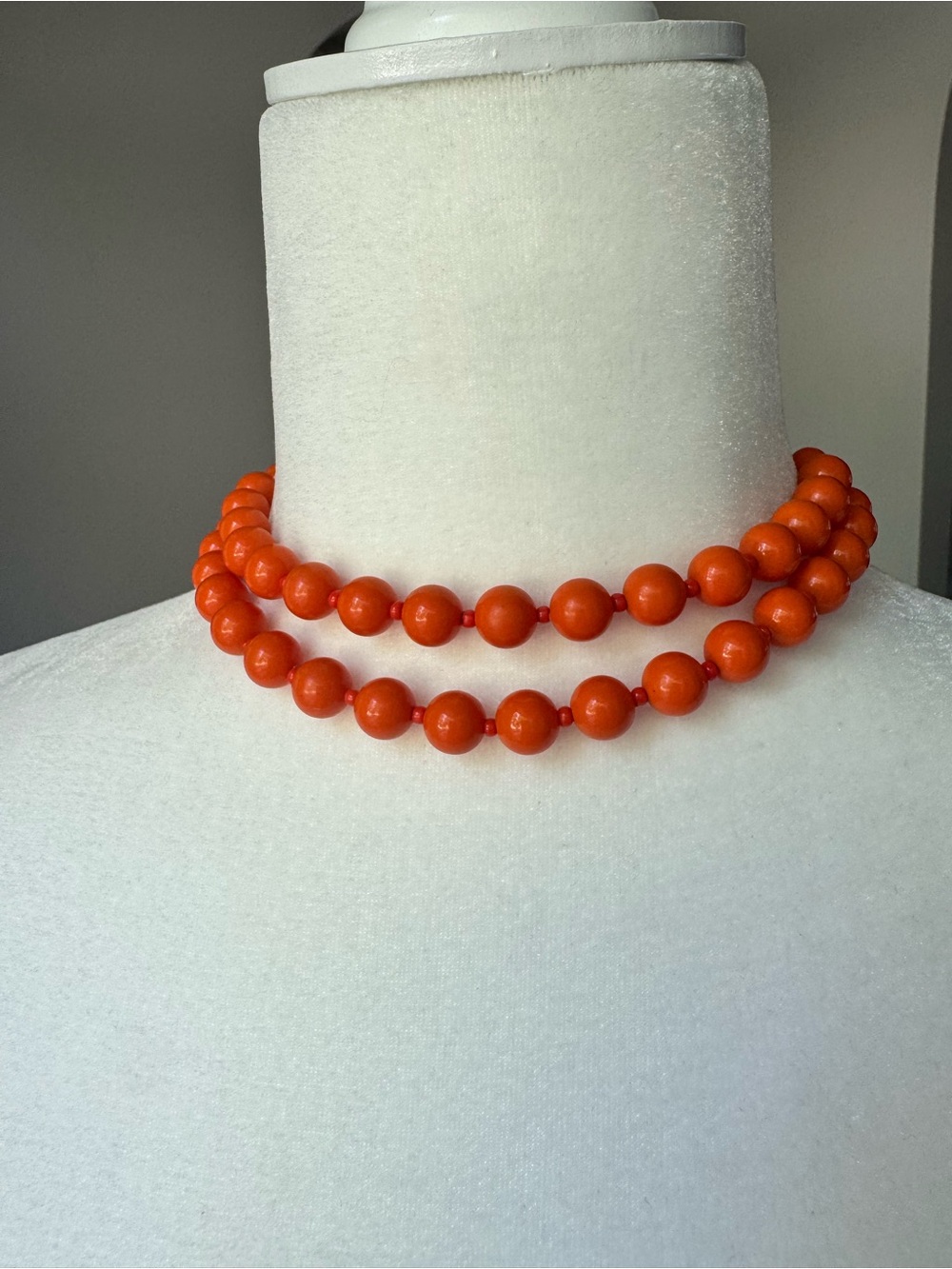 Vintage 50s Tangerine Orange Double Strand Choker Necklace